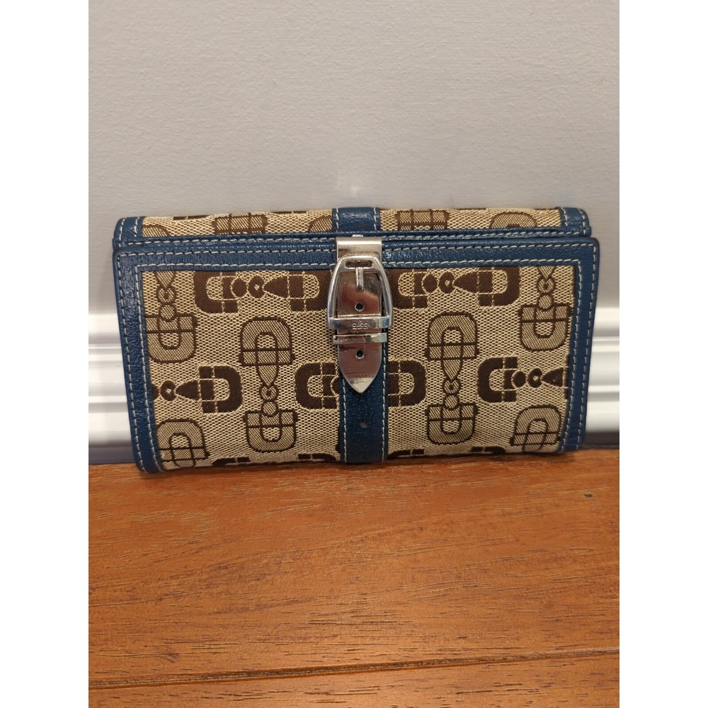 Authentic Gucci Canvas‎ with Blue Leather Long Wallet